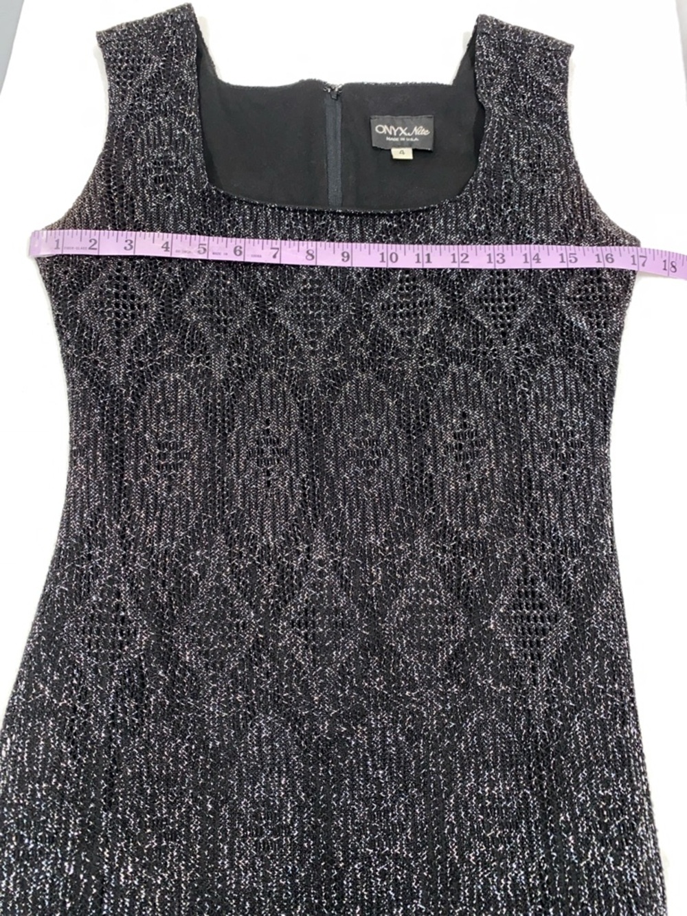 Onyx Nite Sparkly Metallic Black Cocktail Dress With Scalloped Fringe Hem Size 4 - Picture 9 of 17